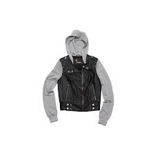 Topshop Jackets Black Leather Jacket With Grey Knit Sleeves And Hood Found On Polyvore Topshop Jacket Leather Jacket With Hood Black Leather Jacket