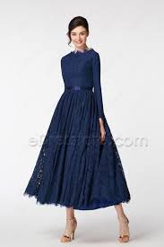 Vintage Modest Mother Of The Bride Dress Long Sleeves Navy Blue Plus Size Long Sleeve Dress Formal Long Black Dress Formal Mother Of The Bride Dresses Long