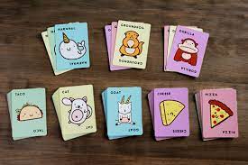 As soon as there is a match between a card and a spoken word, race against each other to slap your hand on the central pile of cards. Taco Cat Goat Cheese Pizza Game