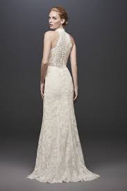 Linear Lace High Neck Halter Sheath Wedding Dress David S Bridal Petite Wedding Dress Halter Wedding Dress Halter Top Wedding Dress