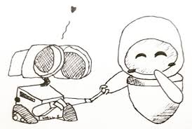 Black And White Robot Drawing Eva Wall E A Robot And His Girl 3 Pen Drawing Drawing Black And White Drawings Micro Tip Pen Drawings Black And White Drawing Pen Drawing