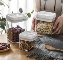 Fecoqi Plastic Jars With Lids,Clear Square Storage  Canister(32oz),Press-type Sealing Cover With Spoon,for Kitchen Pantry  Organization Milk ...