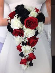 New Artificial Black Red And White Wedding Flowers Etsy Black Wedding Flowers White Wedding Flowers Red Bouquet Wedding