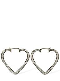 Saint Laurent Silver Smoking Twisted Heart Hoop Earrings In 8368 Oxidized Silver Modesens
