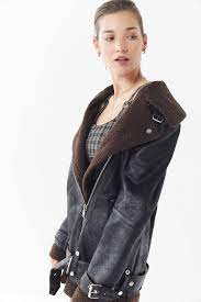 Uo Oversized Faux Leather Aviator Jacket Aviator Jackets Faux Leather Fabric Jackets