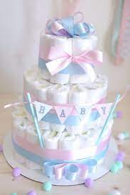 Gender Reveal Diaper Cake Shower Centerpiece Baby Girl Or Boy Elegant For Gift Nappy Tulle New Mom Gift Hospital Pink Blue Baby