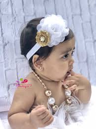 White and Gold Chunky Necklace & Headband Set, White and Gold Baby  Necklace, White and Gold Headband, Bubble Baby Necklace,
