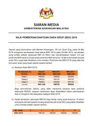 Tarikh bayaran bsh fasa 3 bermula 24 julai 2020. Ministry Of Finance Ø¹Ù„Ù‰ ØªÙˆÙŠØªØ± Siaran Media Terkini Yb Menteri Kewangan Guanenglim Berkenaan Nilai Pemberian Bantuan Sara Hidup Bsh 2019 Https T Co If1qonvjri ØªÙˆÙŠØªØ±