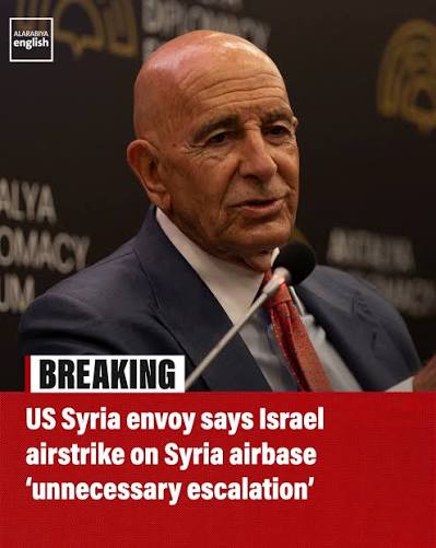 🔴 US Special Presidential Envoy for Syria Tom Barrack says he is deeply concerned about Israeli airstrikes on Syria's Abu Duhur airbase 🔴 Barrack says the airstrikes constitute an “unnecessary escalation”