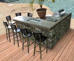 By combining a bar counter and chairs with the grilling station, everyone can visit while the food is sizzling. Outdoor Bbq Kitchen Islands On Pinterest Outdoor Kitchens Bbq Outdoor Kitchen Island Outdoor Remodel Outdoor Bbq Kitchen