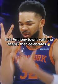 Karl Anthony towns with the deep 3 then celebrates 🔥 #karlanthonytowns  #newyorkknicks #nba #fyp #miamiheat #fypシ゚viral
