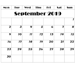 September 2019 Calendar Printable Monthly 12 Month Printable Calendar 2019 Calendar Calendar Printables