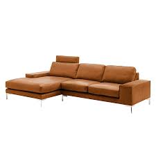 Ecksofa Lenox I Echtleder Mit Kopfstutze Longchair Ottomane Davorstehend Links Braun Gedecktes Dickleder Ohne Armlehnenta Sofa Ecksofas Sofa Cognac
