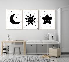 Nursery Wall Art Black And White Gender Neutral Baby Room Decor Sun Moon And Stars Black White Nursery Wall Decor Twin Nursery Decor