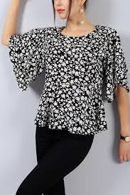 33 95 Tl Siyah Cicek Desenli Salas Kol Bluz 14896b Modamizbir Bluz Siyah Cicekler Siyah