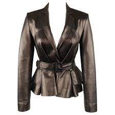 Christian Dior Size 4 Black Leather Belted Peplum Blazer Black Leather Belt Peplum Blazer Black Leather