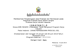 Sertifikat & formulir penilaian magang. Doc Sertifikat Pkl Arwinsyah Muhammad Academia Edu
