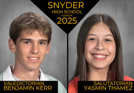🎓 Snyder High School proudly recognizes Benjamin Kerr as the Valedictorian  and Yasmin Thamez as the Salutatorian for the Class of 2025! Both students  have excelled academically while also participating in athletics