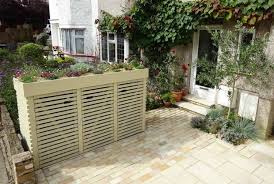 Cache Poubelle Bois Trois Conteneurs Espace Exterieur Jardiniere Cacher Les Poubelles Cache Poubelle Bois Jardin De Devant