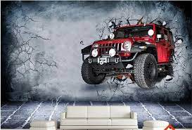 Tire Or Vehicle Coming Through Wall Modern Mural 3d Wallpaper Cars 3d Wallpaper