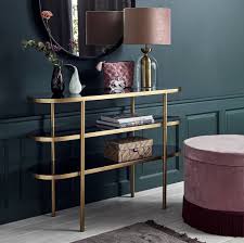Golden Oval Console Table With Black Glass Console Table Home Decor Rustic Bedroom Design