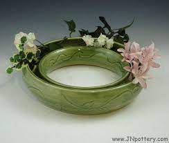 Ceramic Pansy Ring Circle Centerpiece Vase Spring Green Etsy Vase Centerpieces Ceramics Pansies