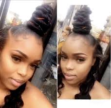 Half up half down short hair options are to curl the entire head either leaving the curls tight or run your fingers through to loosen them up. Ponytail Weave Sew In Half Up Down Book Frohub Afro Hairdresser