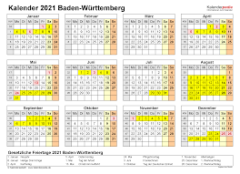 Januar (freitag) neujahr, neujahrstag (bundesweit). Kalender 2021 Baden Wurttemberg Ferien Feiertage Excel Vorlagen