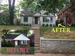 Before and after photo of painted brick house. A Fixer Upper Before And After Painted Brick House Exterior Brick Painted Brick Exteriors