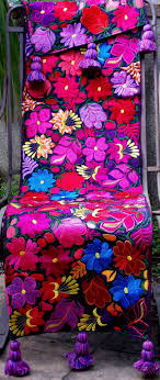 Rft19 Purple Floral Guatemalan Table Runner Large With Tassels Brazilian Embroidery Embroidery Art Mexican Embroidery