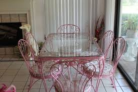 Woodard Wrought Iron Chantilly Rose 7 Pc Dining Set Glass Top Table 6 Chairs Wrought Iron Furniture Glass Top Table Vintage Patio Furniture
