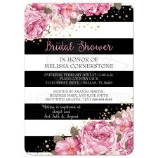 Black And White Stripes With Flowers Background Bridal Shower Invitation Black Stripes Pink Flowers And Gold Pink Invitations Bride Shower Black Invitation
