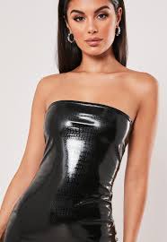 Black Croc Effect Vinyl Bandeau Mini Dress Missguided Minie