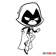 The teen titans are a fictional superhero team appearing in american comic books published by dc comics, frequently in eponymous monthly series. How To Draw Raven Chibi Style Teen Titans Sketchok Easy Drawing Guides