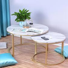 In occasional tables, darker tones and heavier materials, like a wood coffee table, take up more visual space than, say, a glass coffee table. Marble Texture Coffee Table For Living Room Sofa Side Round Coffee Tea Table 2 In 1 Combination Furniture Golden White Black Buy At The Price Of 105 58 In Aliexpress Com Imall Com