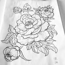 Black and grey peony flowers tattoo designs. Outline Peony Tattoo Design Novocom Top