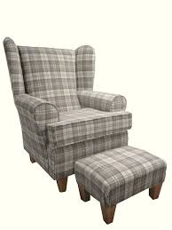Latte Tartan Fabric Winged Back Chair Fireside Chair With Matching Footstool In Home Furniture Diy Furnit Furniture Fireside Chairs Sofa And Chair Company
