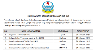Sumber penjawatan ini adalah daripada pengiklanan asal majikan yang berkenaan. Jawatan Kosong Terkini 2020 Di Lembaga Air Kuching