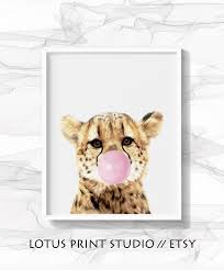 Baby Cheetah Print Cheetah With Bubble Gum Baby Gift Ideas Etsy Cheetah Room Decor Cheetah Print Rooms Kids Room Art Prints
