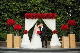 Romantic Wedding Filled With Red Roses And Gold Details Inside Weddings Red Wedding Theme Red Wedding Wedding Arch