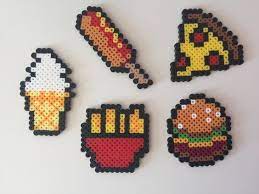 Mini small food perler bead patterns. Fast Food Hamburger Fries Pizza Corn Dog Ice Cream Perler Bead Hama Perlen Muster Perler Bead Designs Bugelperlen