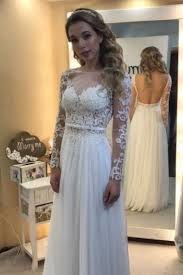 Welcome to promnova.com to buy beach wedding dresses long, white wedding dresses with sleeves and simple lace wedding dress. Long Sleeves A Line Chic Bride Dress 2018 Floor Length Simple Backless Lace Wedding Dress Wisebridal Com