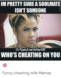 Im Pretty Sure A Soulmate Isn T Someone Ig Equotesfromtheheartl00 Who S Cheating On You Funny Cheating Wife Memes Cheating Meme On Me Me