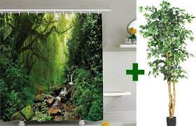 Easy Diy Makeover Turn A Bathroom Into A Forest With A Shower Curtain With Trees Creek Artificial Fic Forest Bathing Green Shower Curtains Forest Wall Mural