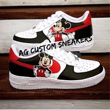 Black Air Forces Customised Custom Mickey Mouse Air Force One Sneakers Custom Shoes Hype Shoes