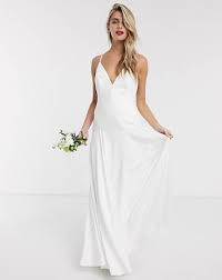 Asos Edition Paige Satin Plunge Wedding Dress With Cross Back White Myonewedding Co Uk