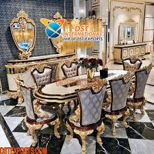 5pc dining table set, counter height table set minimalist dining table & chair set for 4 person easy assembly modern style solid wood, metal legs, home, kitchen, living room furniture (beige) 4.0 out of 5 stars. Royal Gold High Gloss Dining Table Set Wedding Stages