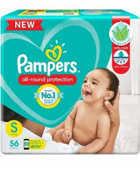 Pampers All round Protection Pants, Small size baby Diapers, (S) 56 Count
