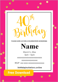 Free office birthday templates—including birthday cards, invitations, and decorations—can help make your birthday party a smashing success. Free Printable 40th Birthday Invitations Templates Party Invitation