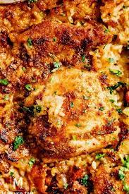 Easy Chicken Thighs And Rice Casserole In 2021 Chicken Thigh And Rice Recipe Rice Casserole Recipes Easy Rice Recipes